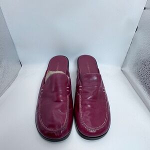 Liz Claiborne Eileen Burgundy Leather Block Heel Mules Loafer Slides Womens 8.5M